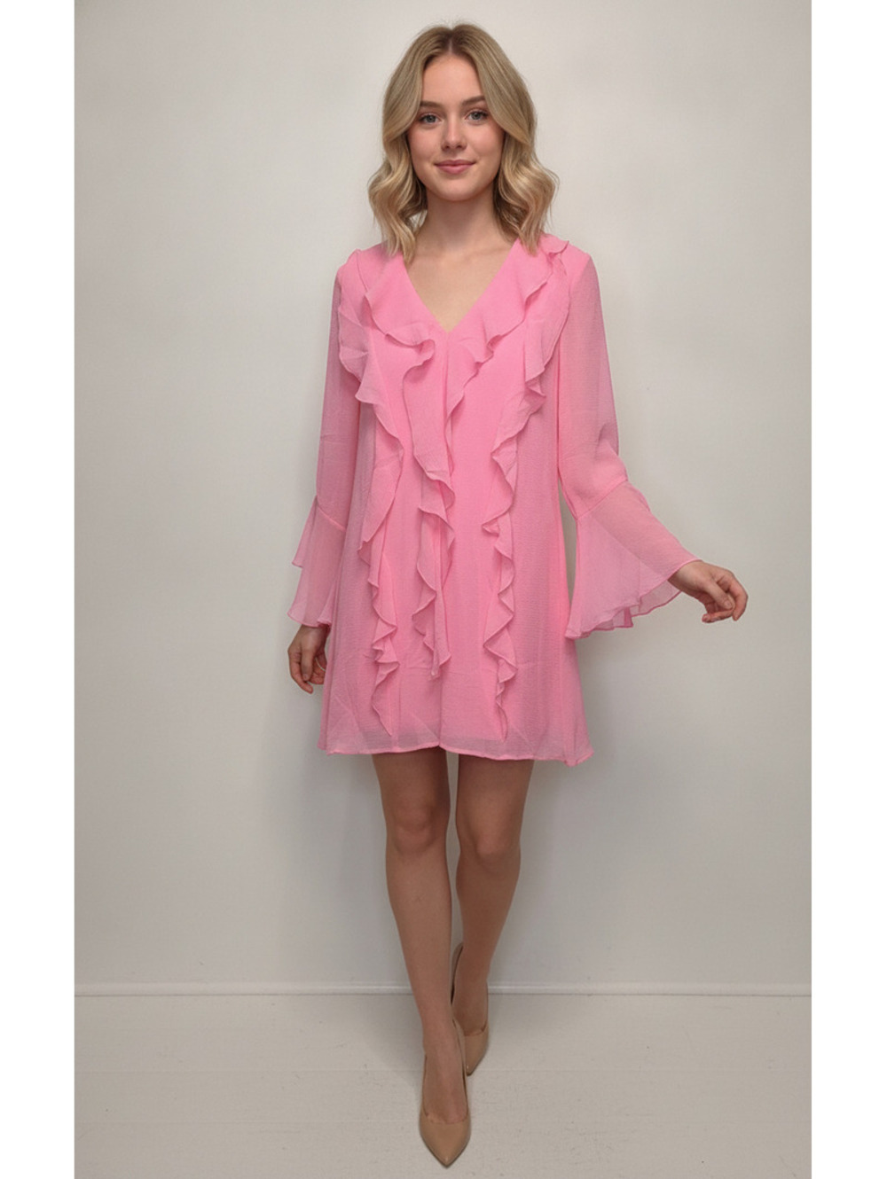 Entro Pink Ruffled Long Sleeve Blouse Size Small